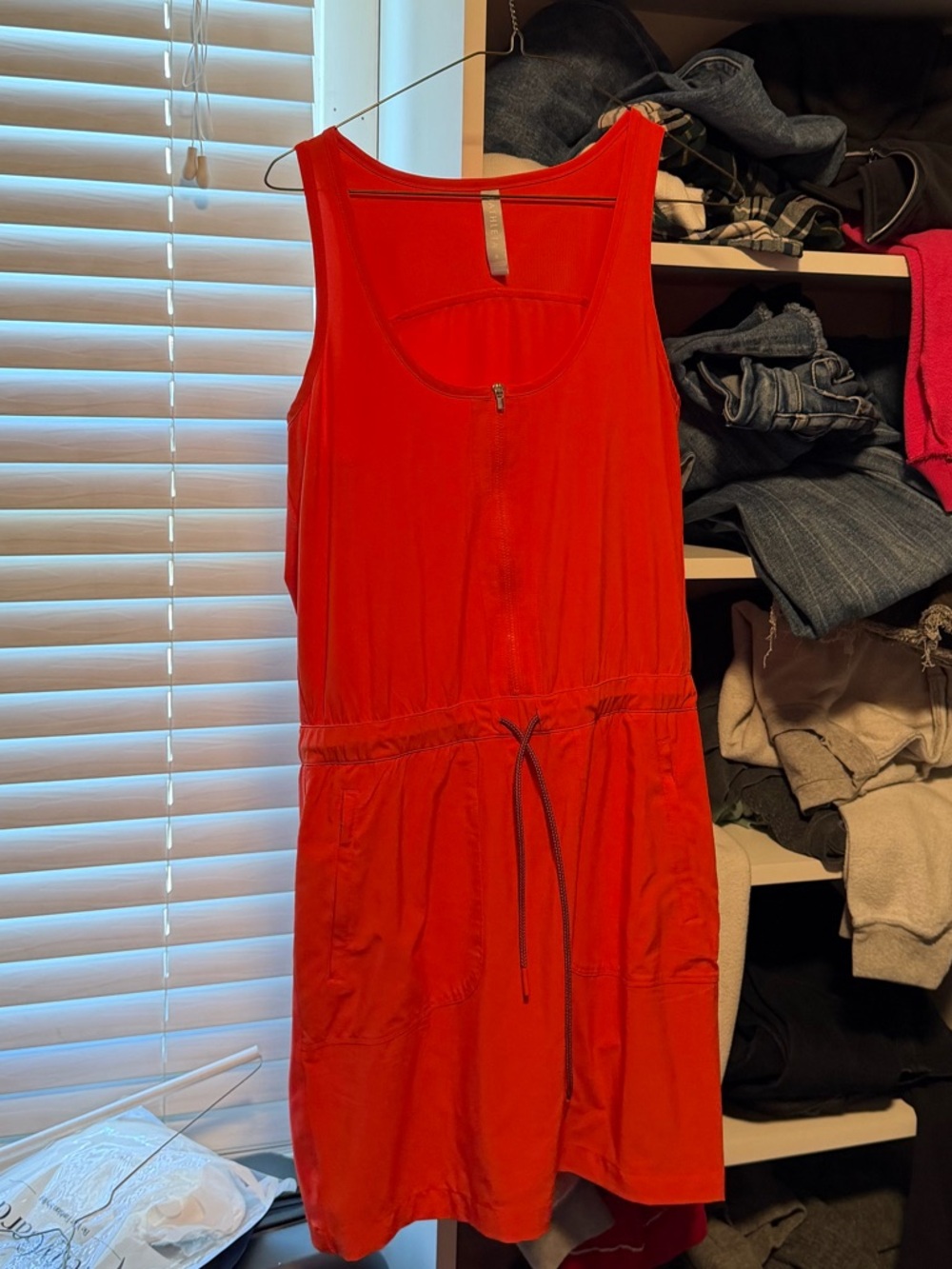 Athleta Orange Sleeveless Drawcord Mini Dress